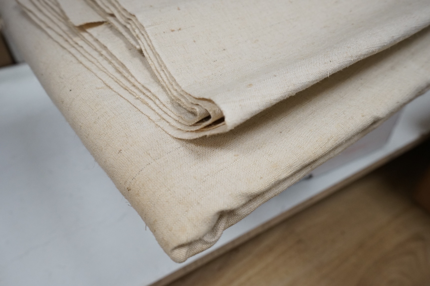 Six lengths of late 19th/early 20th century French provincial linen, approx. 110cm x 600cm